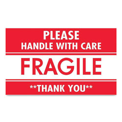 Tape Logic™ Pre-Printed Message Labels, Fragile-Please Handle with Care-Thank You, 3 x 5, Red/White, 500/Roll