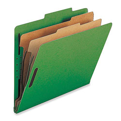 Nature Saver Classification Folders, w/ Fasteners, 2 Dividers, Legal, 10/Box, Green