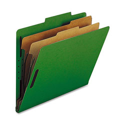 Nature Saver Classification Folders, w/ Fasteners, 2 Dividers, Letter, 10/Box, Green