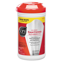 Sani Professional No-Rinse Sanitizing Multi-Surface Wipes, White, 95/Container, 6/Carton