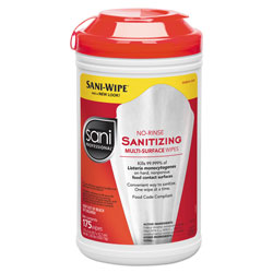 Sani Professional No-Rinse Sanitizing Multi-Surface Wipes, White, 175/Container, 6/Carton