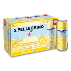San Pellegrino Essenza Flavored Mineral Water, Lemon and Lemon Zest, 11.15 oz Can, 8/Pack