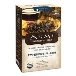 Numi Organic Teas and Teasans, 0.125 oz, Emperor's Puerh, 16/Box