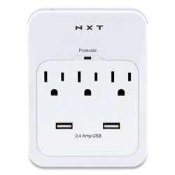 NXT Technologies™ Wall-Mount Surge Protector, 3 AC Outlets, 2 USB Ports, 600 J, White