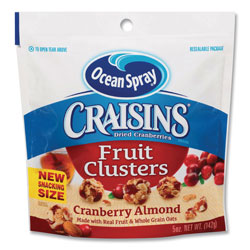 Ocean Spray Craisins Fruit Clusters, Cranberry Almond, 5 oz Resealable Bag, 12/Carton