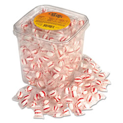 Office Snax Candy Tubs, Peppermint Puffs, Individually Wrapped, 44 oz Resealable Plastic Tub