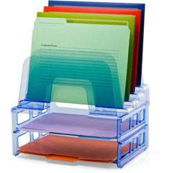 Officemate Blue Glacier™ Large Incline Sorter w/ 2 Letter Trays - 5 Compartment(s) - 14.3 in Height x 13.4 in Width x 9 in Depth - Compact - Transparent Blue - 1 Each