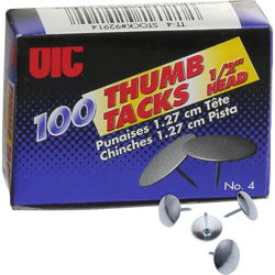 Officemate Thumb Tacks, 1/2" Point, 100/BX, Steel