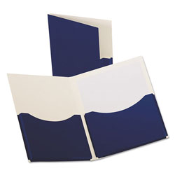Oxford Double Stuff Gusseted 2-Pocket Laminated Paper Folder, 200-Sheet Capacity, Navy