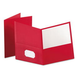 Oxford Twin-Pocket Folder, Embossed Leather Grain Paper, Red, 25/Box (ESS57511)