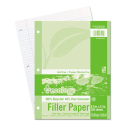 Pacon Ecology Filler Paper, 3-Hole, 8.5 x 11, Medium/College Rule, 150/Pack