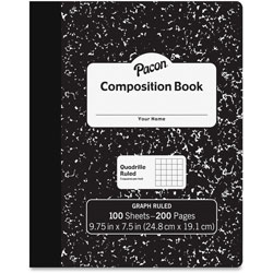 Pacon Compostion Book, 9-3/4 in x 7-1/2 in, 1/5 in Quad, 100 Sheets, BKME