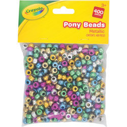Pacon Crayola Pony Beads - Key Chain, Project, Party, Classroom, Necklace, Bracelet - 400 Piece(s) - Assorted Metallic
