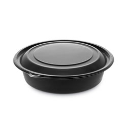 Pactiv EarthChoice MealMaster Bowls with Lids, 32 oz, 8 in dia x 2.12 in h, 1-Compartment, Black/Clear, 250/Carton