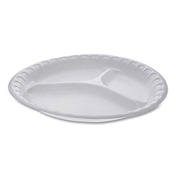 Pactiv Unlaminated Foam Dinnerware, 3-Compartment Plate, 10.25 in Diameter, White, 540/Carton
