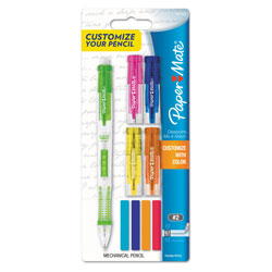 Papermate® Clearpoint Mix and Match Mechanical Pencil, 0.7 mm, HB (#2.5), Black Lead, Clear Barrels, Green Accents/Assorted Tops