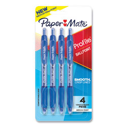 Papermate® Profile Ballpoint Pen, Retractable, Medium 1 mm, Blue Ink, Translucent Blue Barrel, 4/Pack