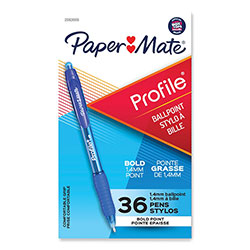 Papermate® Profile Retractable Ballpoint Pen, Bold 1.4 mm, Blue Ink/Barrel, 36/Pack