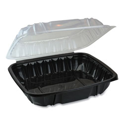 Pactiv EarthChoice Dual Color Hinged-Lid Takeout Container, 66 oz, 10.5 x 9.5 x 3, 1-Compartment, Black/Clear, 132/Carton