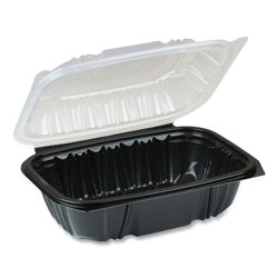 Pactiv EarthChoice Dual Color Hinged-Lid Takeout Container, 34 oz, 9 x 6 x 3, 1-Compartment, Black/Clear, 140/Carton