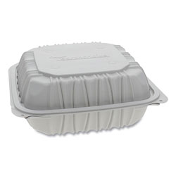 Pactiv Vented Microwavable Hinged-Lid Takeout Container, 8.5 x 8.5 x 3.1, White, 146/Carton