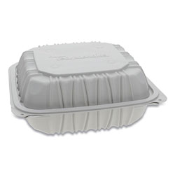 Pactiv Vented Microwavable Hinged-Lid Takeout Container, 3-Compartment, 8.5 x 8.5 x 3.1, White, 146/Carton