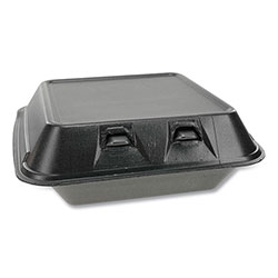 Pactiv SmartLock Foam Hinged Containers, Medium, 8 x 8.5 x 3, 1-Compartment, Black, 150/Carton