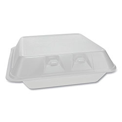 Pactiv SmartLock Foam Hinged Containers, Large, 9 x 9.25 x 3.25, 3-Compartment, White, 150/Carton