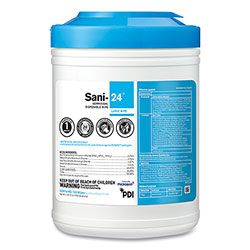 Sani Professional Sani-24 Germicidal Disposable Wipes, Large, 6 x 6.75, Unscented, White, 65/Pack