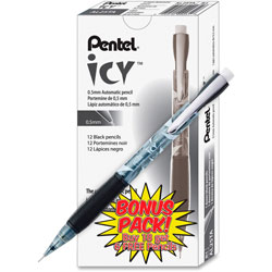 Pentel Icy Mechanical Pencil, 0.5 mm, HB (#2.5), Black Lead, Transparent Smoke Barrel, 24/Pack