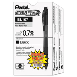 Pentel EnerGel-X Retractable Gel Pen, 0.7 mm Metal Tip, Black Ink/Barrel, 24/Pack