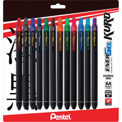 Pentel Pen, Gel, 0.7mm, 12/PK, Assorted