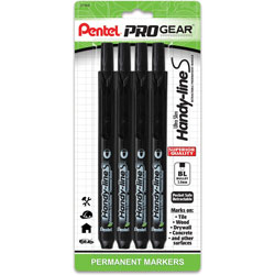 Pentel PROGear 3.0mm Ultra Slim Hand-lines Marker, 3 mm Marker Point Size, Bullet Marker Point Style, Refillable, Retractable, Black, 4/Pack