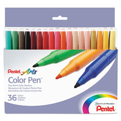 Pentel 36-Color Pen Set, Fine Bullet Tip, Assorted Colors, 36/Set (PENS36036)