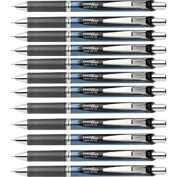 Pentel Gel Pen, Retractable, Metal Tip, .7mm, 12/BX, Black Barrel/Ink