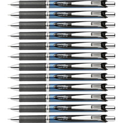 Pentel Gel Pen, Retractable/Refillable, Metal Tip, 0.7mm, 12/BX, Black Ink