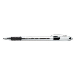 Pentel R.S.V.P. Stick Ballpoint Pen, Fine 0.7mm, Black Ink, Clear/Black Barrel, Dozen