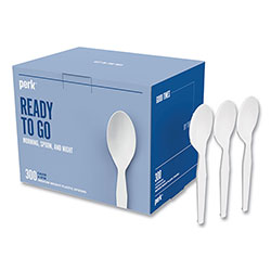 Perk™ Mediumweight Plastic Cutlery, Teaspoon, White, 300/Pack