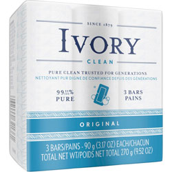 Ivory Bar Soap - Ivory-clean Scent - 3.10 oz - Dirt Remover, Oil Remover - Skin - White - Non-clog - 3 / Pack
