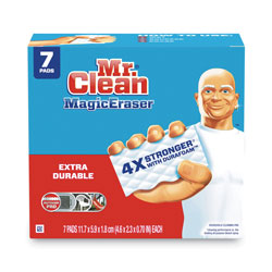 Mr. Clean Magic Eraser Extra Durable. 4.6 x 2.4, 0.7 in Thick, White, 7/Pack