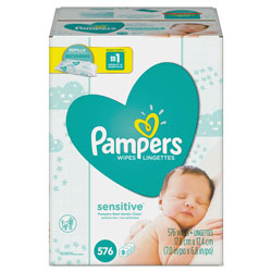 Pampers® Sensitive Wipes, Refills,Unscented, 64 Per Pack, 9/Case, 576 Wipes Total