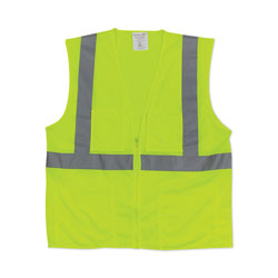 PIP ANSI Class 2 Four Pocket Zipper Safety Vest, Polyester Mesh, 2X-Large, Hi-Viz Lime Yellow