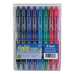 Pilot FriXion Clicker Erasable Retractable Gel Pen, Fine 0.7 mm, Assorted Ink/Barrel, 8/Set