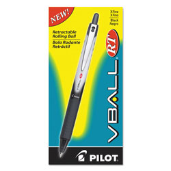 Pilot VBall RT Liquid Ink Retractable Roller Ball Pen, 0.5mm, Black Ink, Black/White Barrel