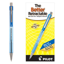 Pilot Better Retractable Ballpoint Pen, Fine 0.7mm, Blue Ink, Translucent Blue Barrel, Dozen