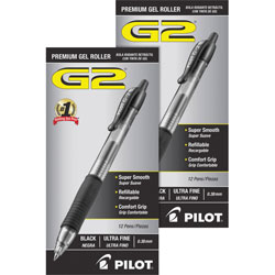 Pilot Retractable Pens, Ultra Fine, Clear Barrel/Black Ink