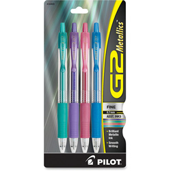 Pilot G2 Pens, Gel, Metallic, .7mm, 4/PK, Assorted