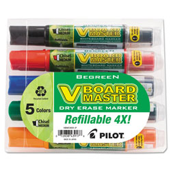 Pilot BeGreen V Board Master Dry Erase Marker, Medium Chisel Tip, Assorted Colors, 5/Pack (PIL43917)
