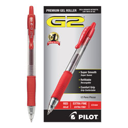 Pilot G2 Premium Retractable Gel Pen, 0.5mm, Red Ink, Smoke Barrel, Dozen (PIL31004)