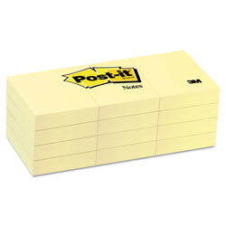 Post-it® Original Pads in Canary Yellow, 1.38 in x 1.88 in, 100 Sheets/Pad, 12 Pads/Pack